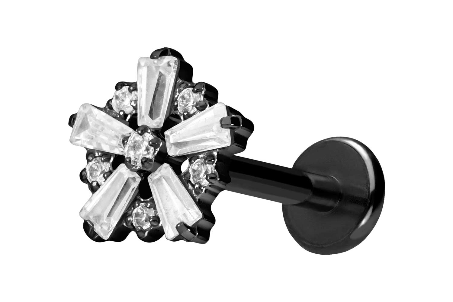 Titan Labret Piercing mit Push Fit SCHNEEFLOCKE